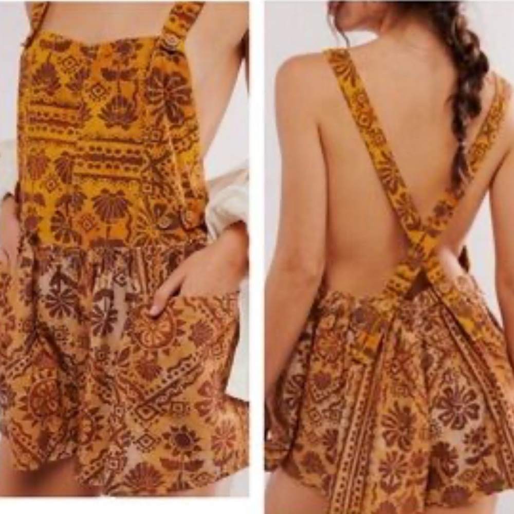 Free People Earthy Patterned Overalls